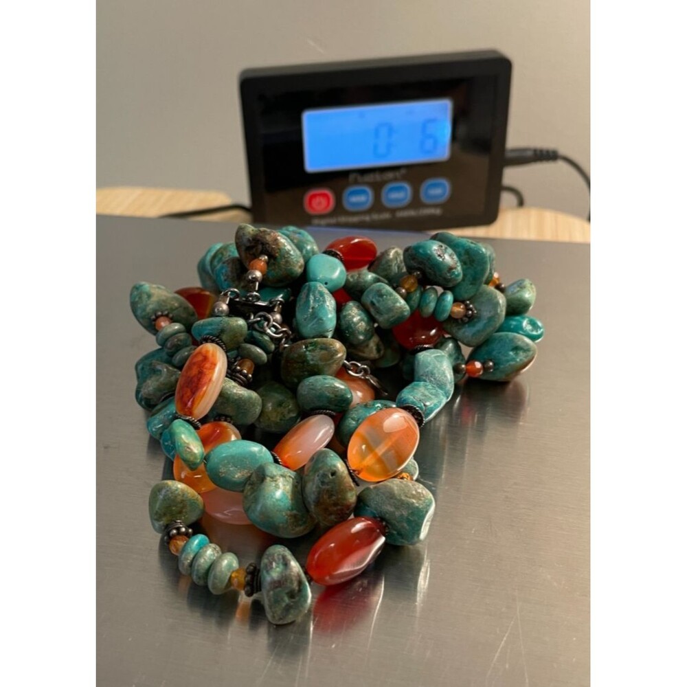 BARSE Turquoise Carnelian Agate .925 Silver 3 Strand Chunky 18" Beaded Necklace - Picture 8 of 10